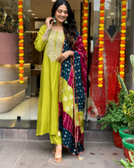 Lemon Yellow Embroidered Viscose Chanderi Suit Set