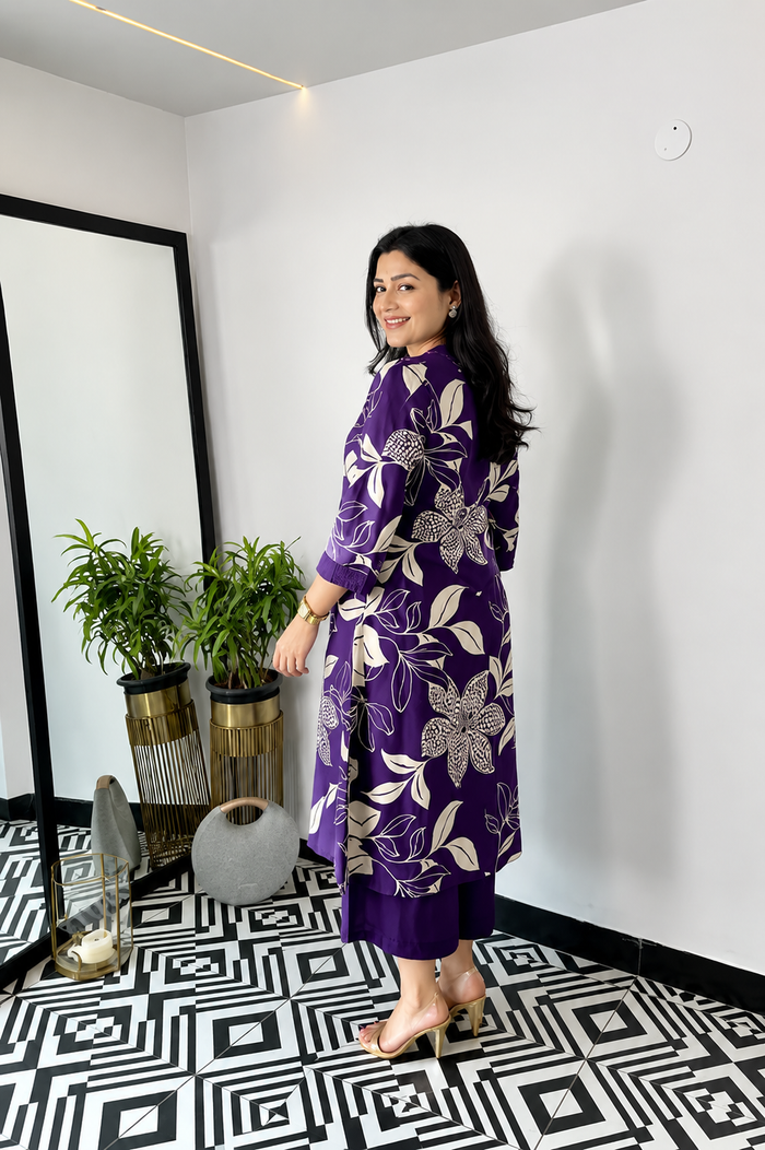 Purple Floral Georgette Kurta Palazzo Set