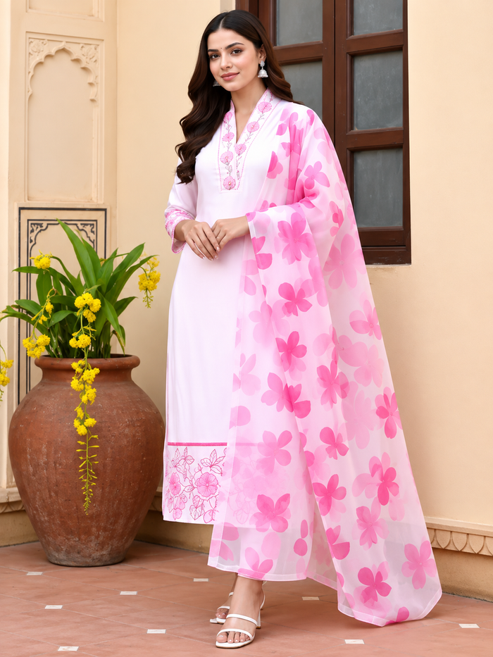 Pink Chanderi Embroidered Kurta Set