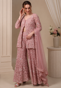 Dusty Rose Faux Georgette Embroidered Sharara Suit Set