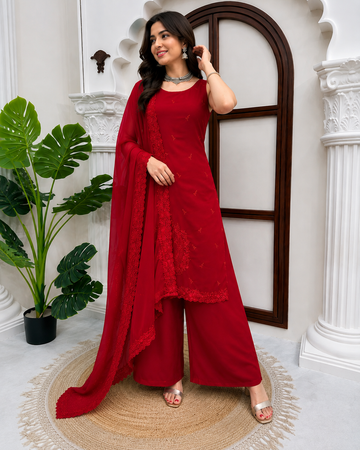 Elegant Red Kurta Palazzo Suit Set