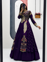 Royal Purple Vichitra Silk Embroidered Lehenga Choli Set