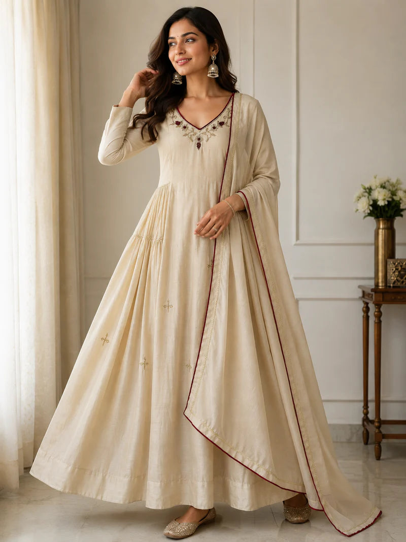 Ivory Embroidered Anarkali Suit Set