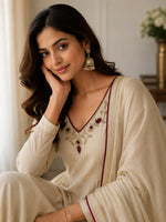 Ivory Embroidered Anarkali Suit Set