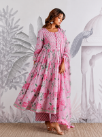 Jaipuri Cotton Flared Anarkali Suit Set