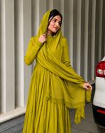 Olive Mustard Green Embroidered Anarkali Suit Set