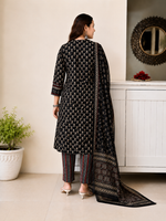 Designer Black Pocket Pure Cotton Suit Set with Dupatta & Pant