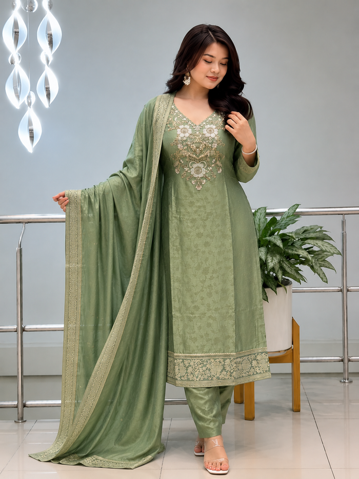 Banarasi Silk Suit Set with Handwork Dupatta for Women