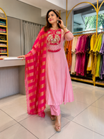 Rose Petal Chanderi Handwork Suit Set