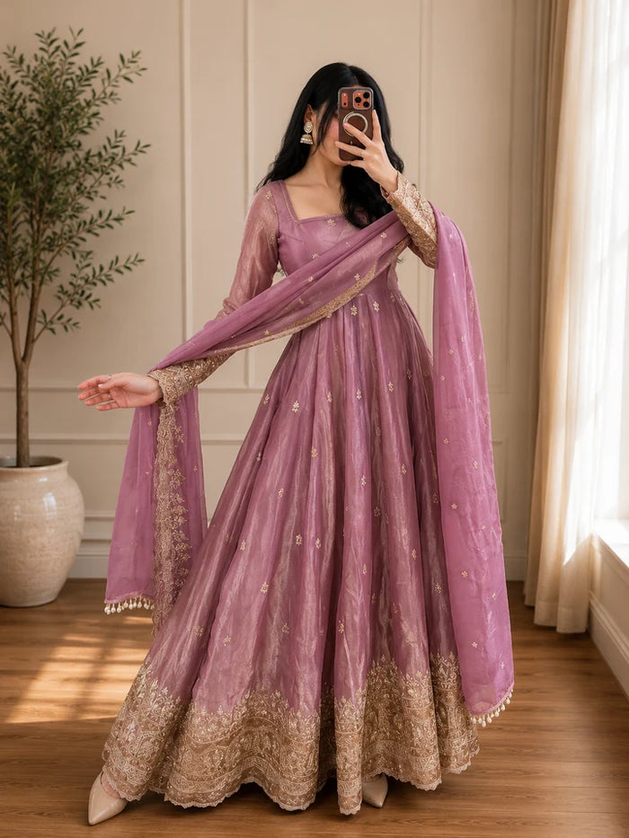Peach Blossom Elegant Fandy Silk Anarkali Suit Set