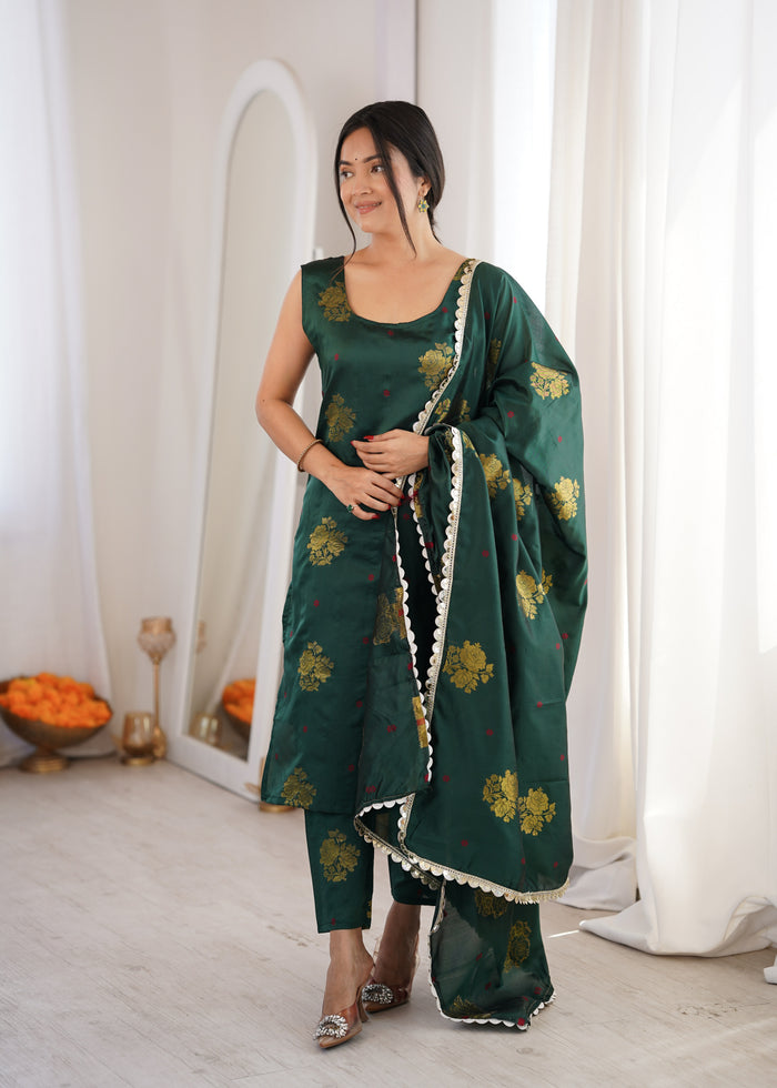 Dark Green Aura Chanderi Jacquard Suit Set