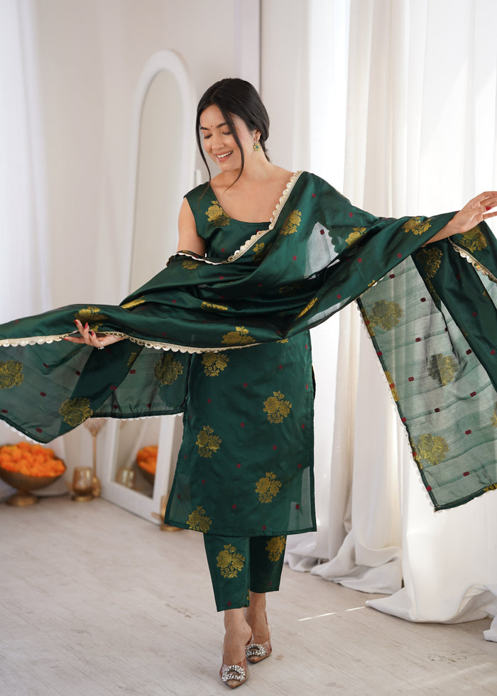 Dark Green Aura Chanderi Jacquard Suit Set