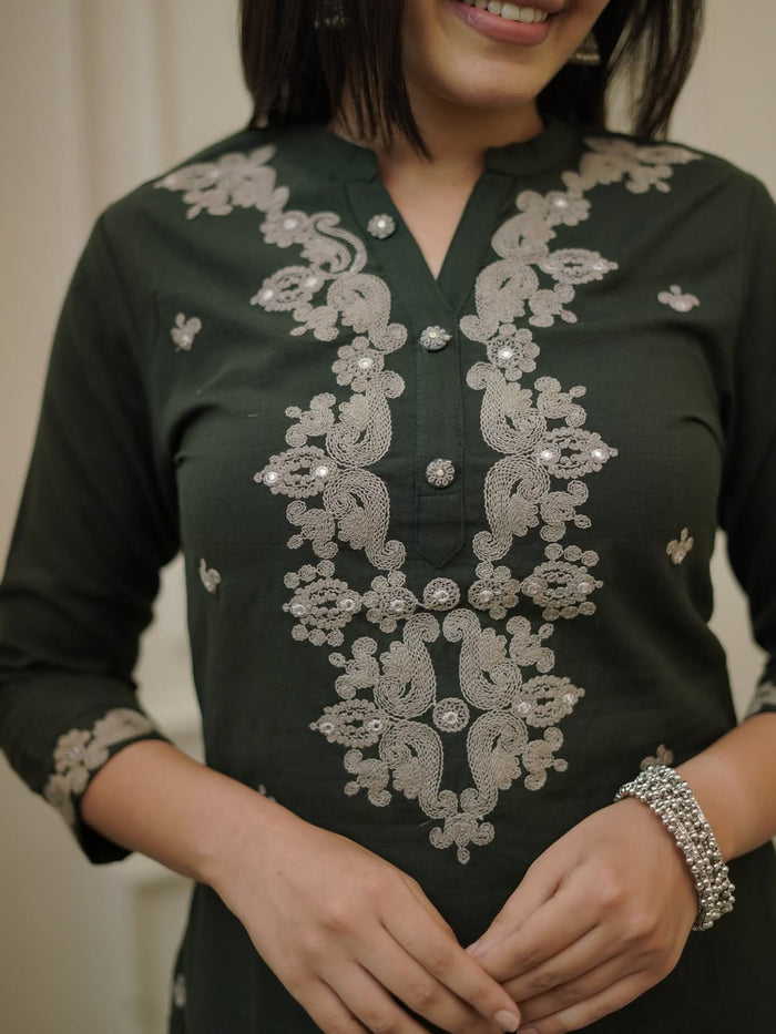 Festive Rayon Slub Embroidered Suit Set