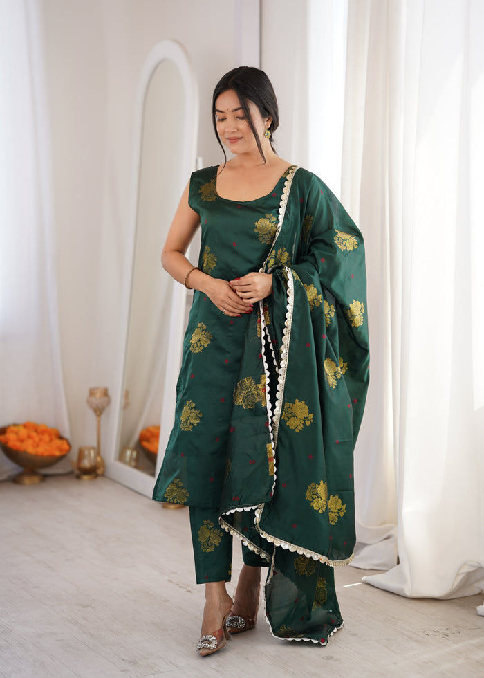 Dark Green Aura Chanderi Jacquard Suit Set