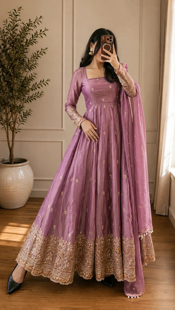 Peach Blossom Elegant Fandy Silk Anarkali Suit Set