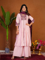 Elegant Pink Roman Silk Anarkali Kurti Set