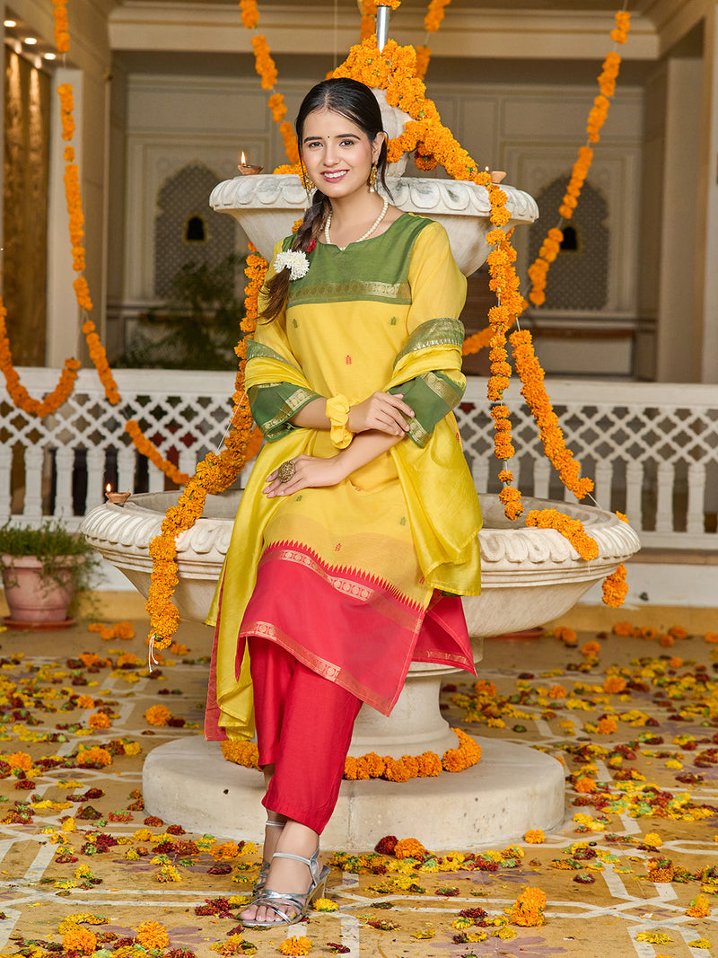 Kanchi Cotton Suit Set with Elegant Jacquard Dupatta