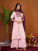 Elegant Pink Roman Silk Anarkali Kurti Set