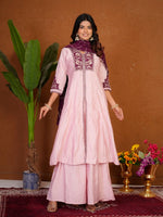 Elegant Pink Roman Silk Anarkali Kurti Set