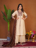 Elegant Cream Roman Silk Anarkali Kurti Set