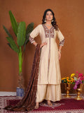 Elegant Cream Roman Silk Anarkali Kurti Set