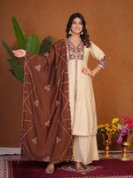 Elegant Cream Roman Silk Anarkali Kurti Set