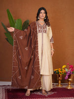 Elegant Cream Roman Silk Anarkali Kurti Set