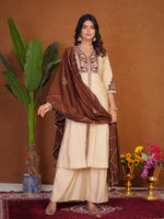 Elegant Cream Roman Silk Anarkali Kurti Set