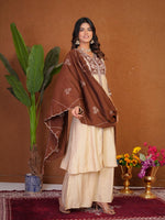 Elegant Cream Roman Silk Anarkali Kurti Set