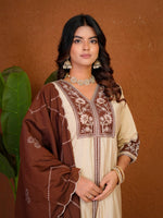 Elegant Cream Roman Silk Anarkali Kurti Set