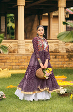 Wine Ethnic Printed Long Shrug with White Dress Set