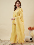 Yellow Crunchy Silk Embroidered Palazzo Set