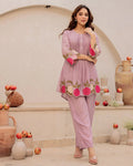 Elegant Lavender Mul Chanderi Embroidered Cord Set for Women