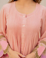 Elegant Peach Mul Chanderi Embroidered Cord Set for Women