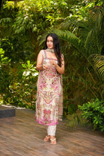 Cream Printed French Crepe Suit Set
