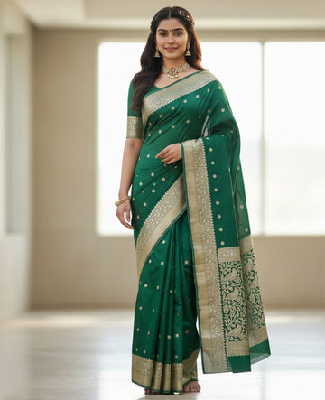 Bottle Green Jacquard Saree for Women – Rich Festive & Wedding Wear Elegance