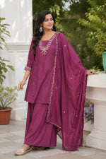 Plum Embroidered Viscose Suit Set