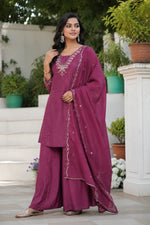 Plum Embroidered Viscose Suit Set