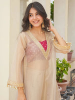 Golden Embroidered Tissue Silk Kurta Palazzo Set