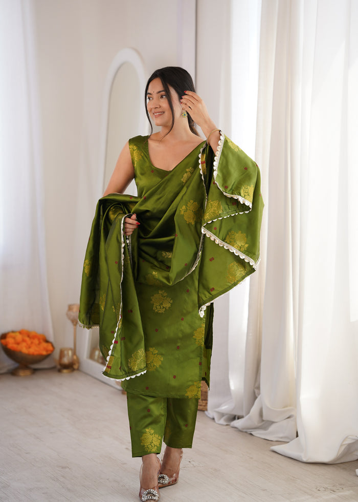 Green Aura Chanderi Jacquard Suit Set