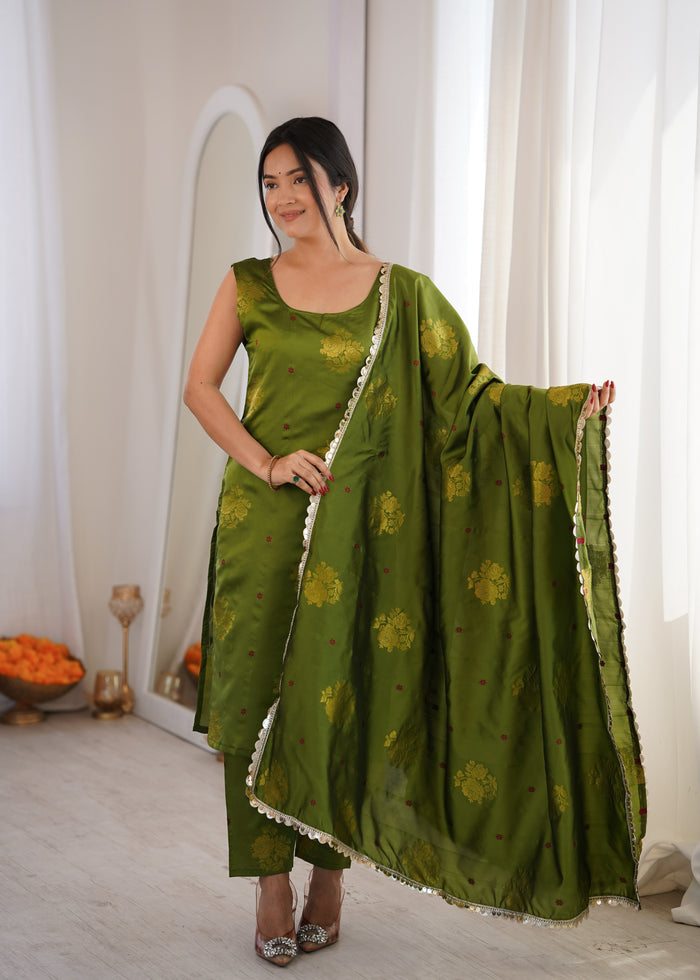 Green Aura Chanderi Jacquard Suit Set