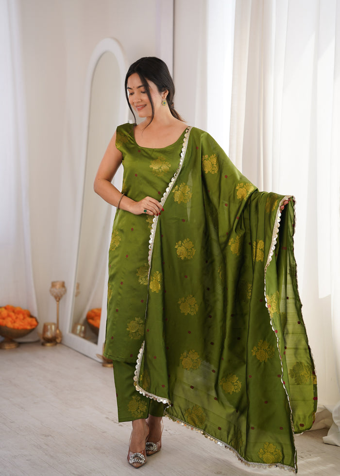 Green Aura Chanderi Jacquard Suit Set