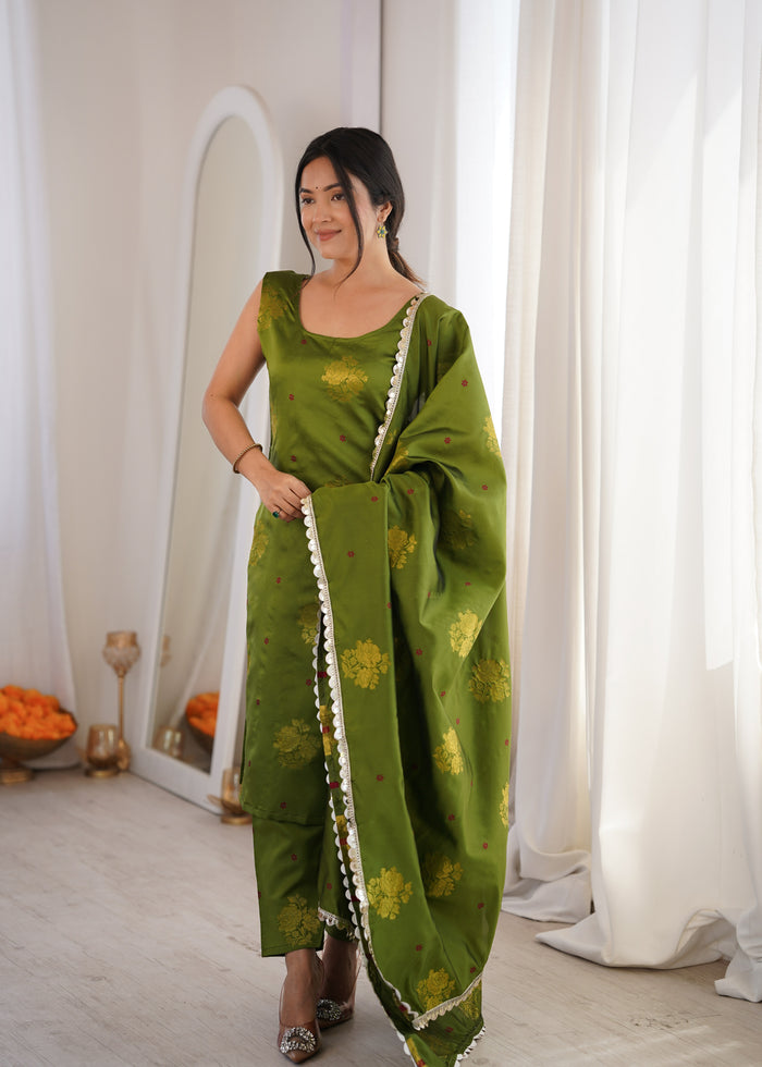 Green Aura Chanderi Jacquard Suit Set