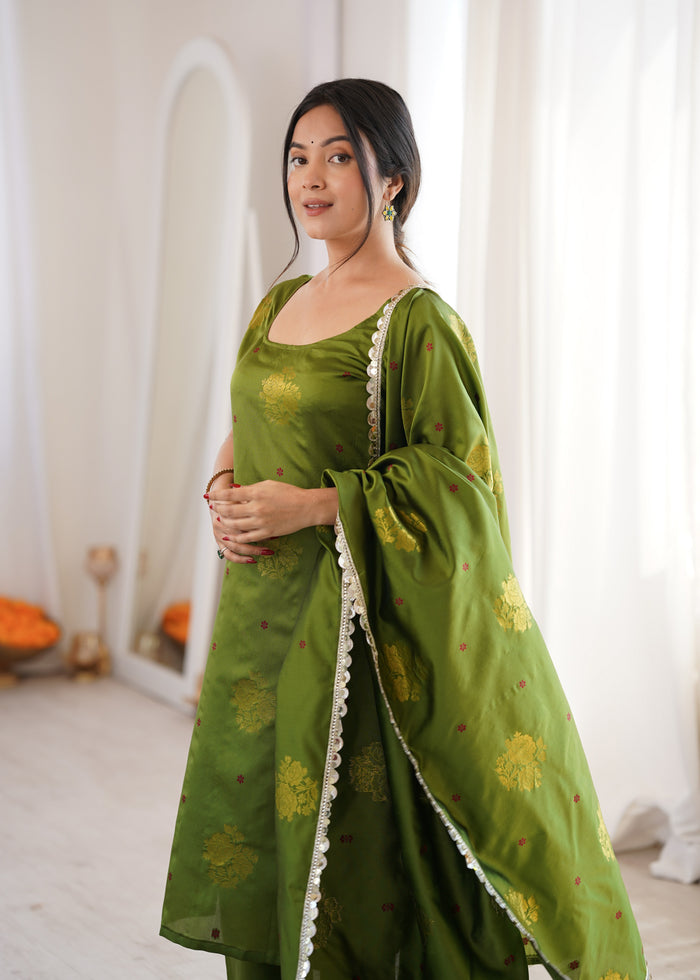 Green Aura Chanderi Jacquard Suit Set