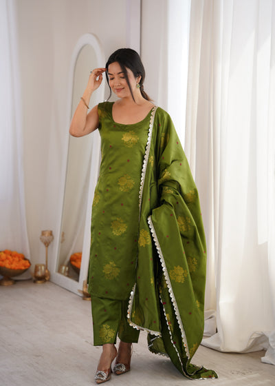 Green Aura Chanderi Jacquard Suit Set