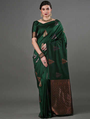 Green Jacquard Saree – Elegant Woven Saree for Festive & Special Occasions
