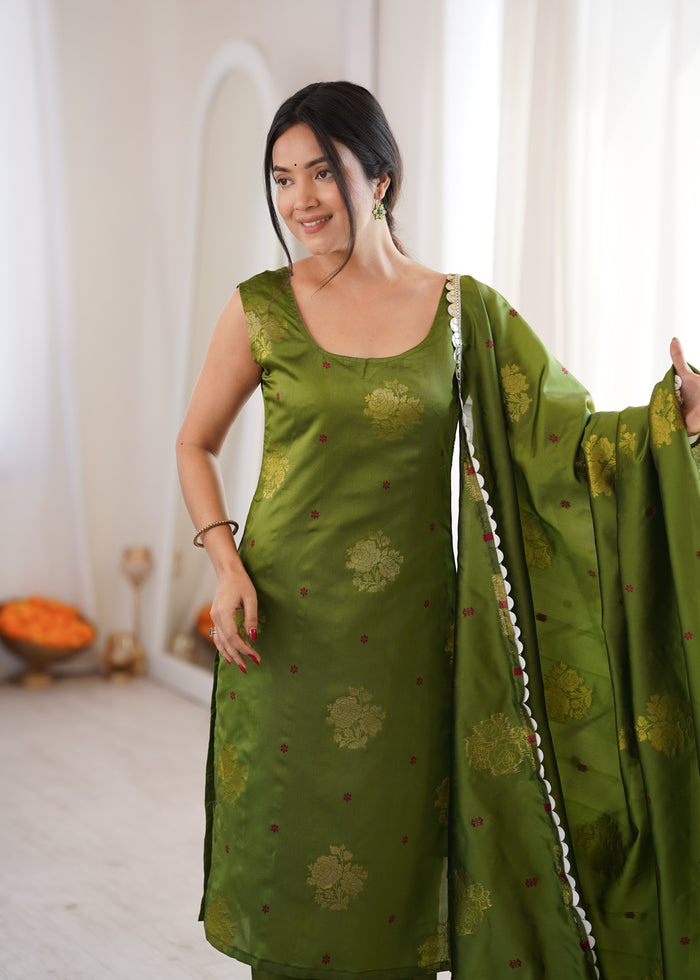 Green Aura Chanderi Jacquard Suit Set