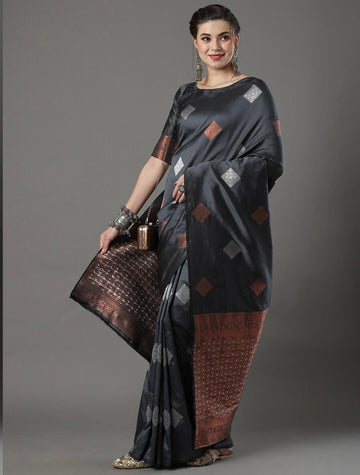 Grey Jacquard Saree – Elegant Woven Saree for Timeless Style