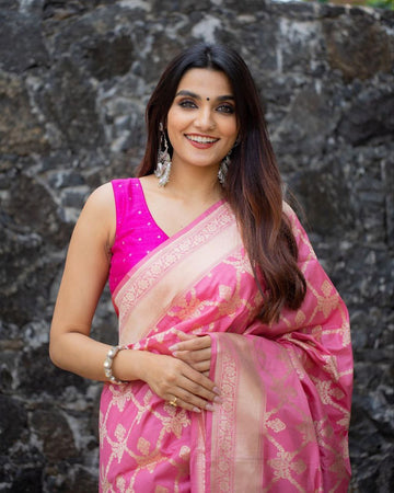 Pink Color Designer Banarasi Silk Saree