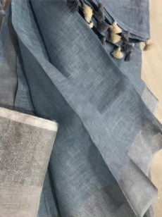 Grey Colour Women's Plain Linen Saree With Party Wear
